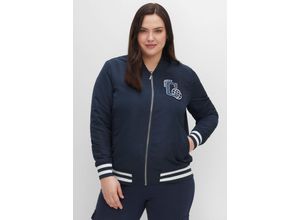 4063136410910 - Große Größen Blouson im College-Look mit Brust-Patch und Ringeln nachtblau Gr40