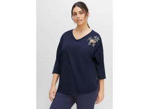 4063136411214 - Große Größen Relaxshirt mit Blumendruck und 3 4-Ärmeln marine Gr40 42