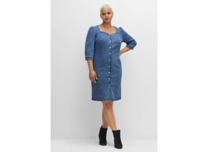 4063136412259 - Große Größen Figurbetontes Jeanskleid mit Druckknopfleiste blue Denim Gr58