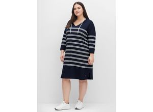 4063136412730 - Große Größen Shirtkleid mit Streifen und Kapuze nachtblau-weiß Gr48 50
