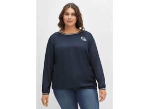 4063136419272 - Große Größen Tunika im College-Stil mit Gummizug am Saum nachtblau Gr46