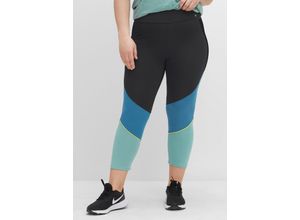 4063136419982 - Große Größen Funktionsleggings im Colourblocking-Look in 3 4-Länge schwarz-petrol Gr40