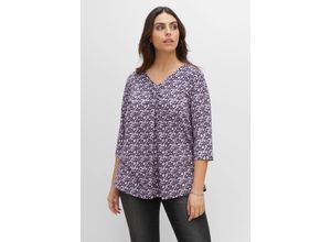 4063136421848 - Große Größen 3 4-Arm-Shirt mit Minimalprint und dekorativer Falte pastelllila Gr40 42