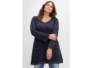 4063136467457 - Große Größen Longpullover mit V-Ausschnitt und Taschen vorn nachtblau Gr48 50