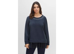 4063136468195 - Große Größen Sweatshirt im Lagenlook mit Volant am Saum nachtblau Gr44 46