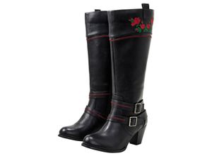 4063136468683 - Große Größen Weitschaftstiefel im Cowboy-Stil mit Blumenstickerei schwarz Gr38