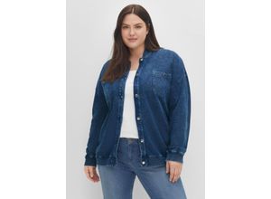 4063136474844 - Große Größen Sweatjacke in Jeansoptik mit Brusttaschen nachtblau Gr52 54