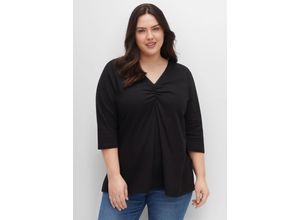 4063136475001 - Große Größen Shirt aus Jersey mit V-Ausschnitt und Kellerfalte schwarz Gr56 58