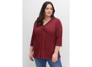 4063136475018 - Große Größen Shirt aus Jersey mit V-Ausschnitt und Kellerfalte weinrot Gr40 42 4063136475018 - Große Größen Shirt aus Jersey mit V-Ausschnitt und Kellerfalte weinrot Gr40 42
