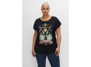 4063136475315 - Große Größen Oversized-Shirt mit Frontdruck aus elastischem Jersey schwarz Gr40 42