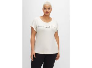 4063136476190 - Große Größen Oversized-Shirt in Feinstrick-Optik mit Schriftzug offwhite Gr40 42