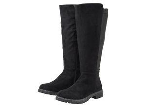 4063136476619 - Große Größen Weitschaftstiefel mit Stretcheinsatz in Wildleder-Optik schwarz Gr42