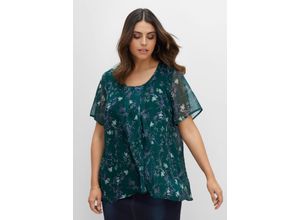 4063136516438 - Große Größen Shirt aus Chiffon mit Alloverdruck und Falten von tiefgrün bedruckt Gr44 46