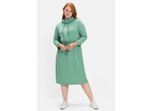 4063136516995 - Große Größen Sweatkleid mit großem Umlegekragen salbeigrün meliert Gr44