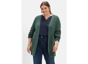 4063136544189 - Große Größen Strickjacke in zweifarbiger Rippstruktur tiefgrün Gr40 42