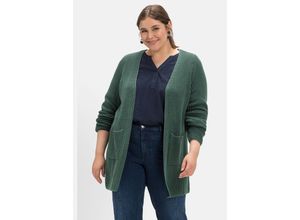 4063136544219 - Große Größen Strickjacke in zweifarbiger Rippstruktur tiefgrün Gr52 54