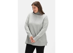 4063136544325 - Große Größen Pullover mit hohem Stehkragen und Tasche vorn hellgrau meliert Gr56 58
