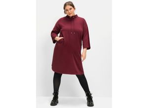 4063136544639 - Große Größen Sweatkleid mit Streifentape an Arm und Schulter weinrot Gr40