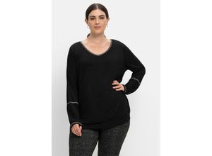 4063136545155 - Große Größen Langarmshirt mit Kontrast-Ziernähten schwarz Gr48 50