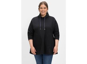 4063136545384 - Große Größen Sweatshirt in A-Linie mit Taschen und Kragen schwarz Gr40 42