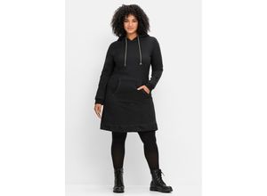 4063136547272 - Große Größen Kurzes Kapuzen-Sweatkleid mit Ärmeldruck schwarz Gr40