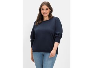 4063136547975 - Große Größen Sweatshirt mit kleiner Stickerei am Ärmel nachtblau Gr40 42