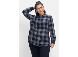 4063136548507 - Große Größen Karierte Tunika mit Hemdkragen und Reißverschluss nachtblau kariert Gr56