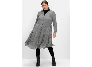 4063136548811 - Große Größen Blusenkleid im Pepitamuster weit schwingender Rock schwarz gemustert Gr58