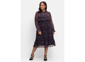 4063136548842 - Große Größen Chiffonkleid mit Alloverprint und Volants schwarz gemustert Gr44