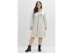 4063136558995 - Große Größen Sweatkleid mit Kapuze und 2-Wege-Zipper ecru meliert Gr50