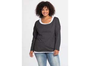 4063136559077 - Große Größen Langarmshirt im Layeringlook mit Rollkanten anthrazit Gr42