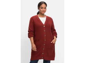 4063136559947 - Große Größen Longstrickjacke mit tiefem V-Ausschnitt soft rostrot Gr44 46