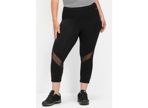 4063136564316 - Große Größen Funktionsleggings in 3 4-Länge mit Mesh-Einsatz schwarz-grau Gr40