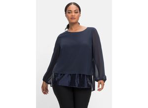 4063136567263 - Große Größen Tunika 2-in-1 Optik mit Pailletten am Saum aus Chiffon nachtblau Gr40