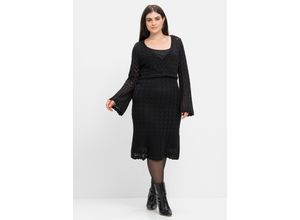 4063136567867 - Große Größen Strickkleid im Ajourmuster und in Wickeloptik schwarz Gr40