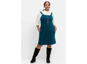 4063136568345 - Große Größen Latzkleid aus Cord mit Druckknöpfen und Taschen petrol Gr46