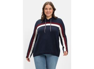 4063136568666 - Große Größen Pullover mit Kapuze und Intarsien-Streifen nachtblau Gr40 42