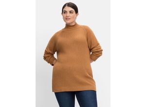 4063136568734 - Große Größen Pullover mit Stehkragen im Struktur-Mix hellbraun Gr48 50