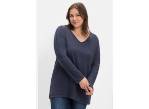 4063136568833 - Große Größen Pullover mit Kaschmir und Ajourstrick-Details indigo meliert Gr48 50