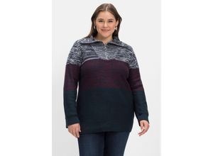4063136568871 - Große Größen Pullover mit Troyerkragen im Colourblocking marine gemustert Gr44 46