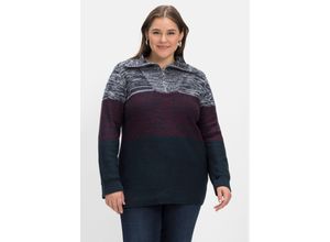 4063136568895 - Große Größen Pullover mit Troyerkragen im Colourblocking marine gemustert Gr52 54