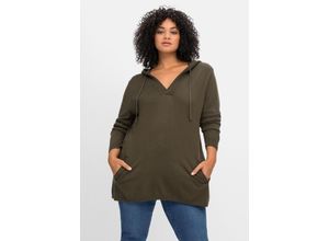 4063136569076 - Große Größen Pullover mit Kaschmir und leichter A-Linie dunkeloliv Gr44 46