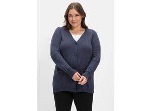 4063136569403 - Große Größen Strickjacke mit Kaschmir Ajourstrick hinten indigo meliert Gr56 58