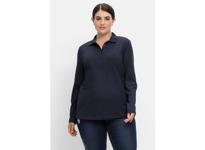 4063136571123 - Große Größen Poloshirt mit kurzer Knopfleiste in feiner Melange nachtblau meliert Gr44 46