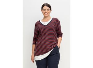 4063136571246 - Große Größen Set aus gestreiftem Langarmshirt und unifarbenem Top nachtblau gestreift Gr52 54