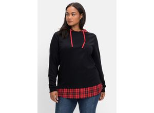 4063136593972 - Große Größen Kapuzensweatshirt in 2-in-1-Optik mit Karomuster schwarz-rot Gr44 46