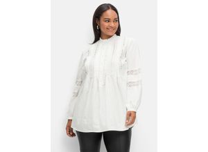 4063136594023 - Große Größen Tunika mit Spitzen Rüsche und Knopfleiste A-Linie weiß Gr42