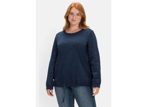 4063136608676 - Große Größen Sweatshirt aus Strickfleece mit Saum-Tunnelzug nachtblau meliert Gr40 42