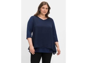 4063136611959 - Große Größen Blusenshirt mit Chiffon doppellagig marine Gr44 46