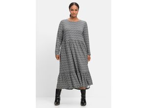 4063136616565 - Große Größen Shirtkleid in Midilänge mit Blumendruck schwarz-weiß Gr40